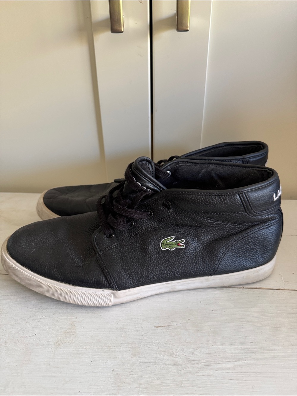Lacoste Black Leather Chukka Boots with White Sole